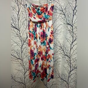 Yoins plus size2xl floral print strapless maxi dress with pockets